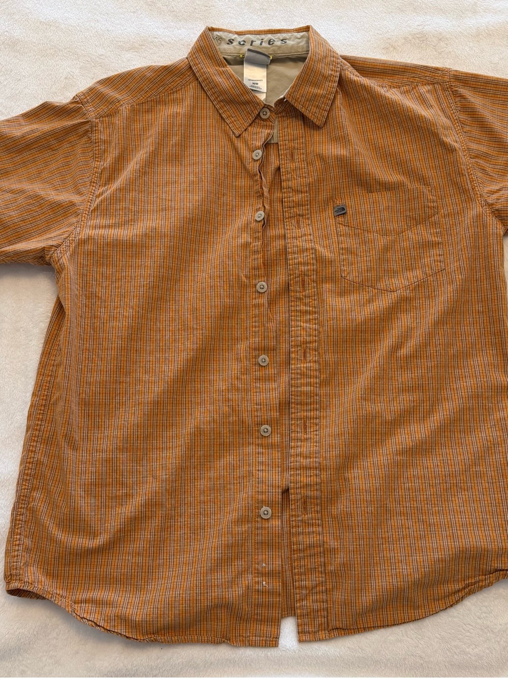 The North Face Orange Plaid Short-Sleeve Button-Down Shirt